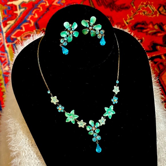 Blue & Teal Necklace & Earrings - Picture 1 of 4